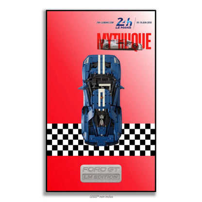 Ford GT 2022 LEGO 42154 – Style Rouge LM Plaque, finition Cadre aluminium noir – Vue de face sans vis apparentes – Tableau mural aluminium Kadris