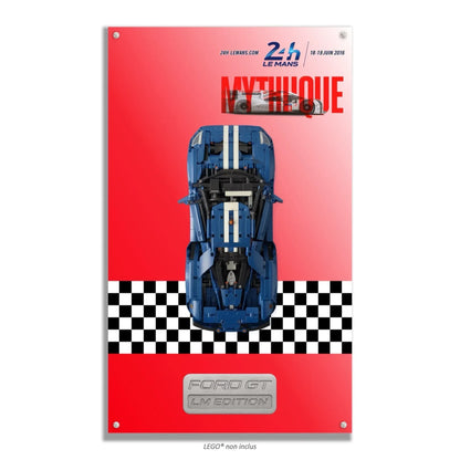 Ford GT 2022 LEGO 42154 – Style Rouge LM Plaque, finition Entretoises – Vue de face avec vis aux 4 coins – Tableau mural aluminium Kadris