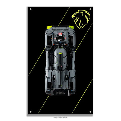 Peugeot 9X8 LEGO 42156 – Style Lignes Logo Lion, finition Entretoises – Tête de lion en haut à droite, vis aux 4 coins – Tableau mural aluminium Kadris