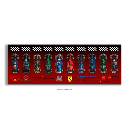 F1 LEGO Speed Champion x10 – Tableau panoramique – Style Dégradé Noir vers Rouge, finition Cadre aluminium noir – Dégradé noir en haut vers rouge en bas, sans vis apparentes – Tableau mural aluminium Kadris