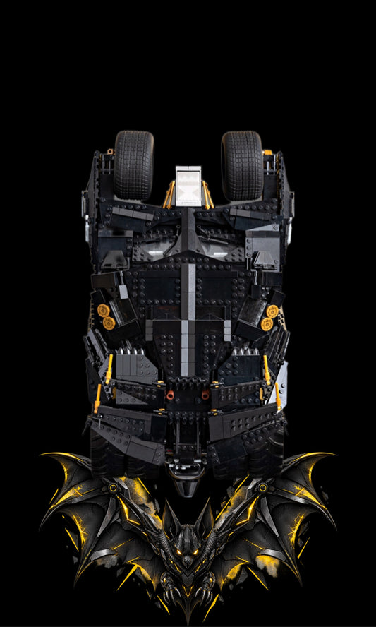 Batmobile Tumbler LEGO® 76240 – Style L’Heure Sombre – Vue de face, set en place – Tableau mural aluminium Kadris®