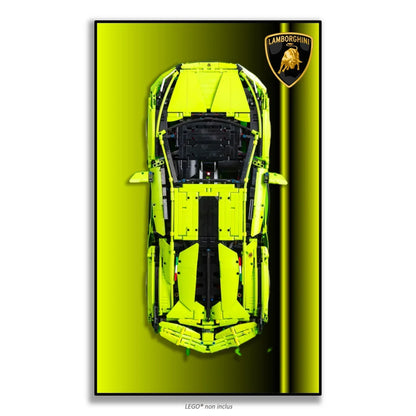 Lamborghini Sián FKP 37 LEGO 42115 – Style Dégradé Vert Fluo Logo Lamborghini, finition Cadre aluminium noir – Vue de face sans vis apparentes – Tableau mural aluminium Kadris