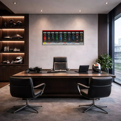 F1 LEGO Speed Champion x10 – Tableau panoramique – Photo installée au mur dans un bureau directorial – Tableau mural aluminium Kadris