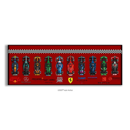 F1 LEGO Speed Champion x10 – Tableau panoramique – Style Dégradé Rouge vers Noir, finition Entretoises – Vue de face avec vis aux 4 coins – Tableau mural aluminium Kadris