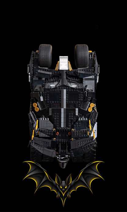 Batmobile Tumbler LEGO® 76240 – Style SILENT WINGS – Vue de face, set en place – Tableau mural aluminium Kadris®