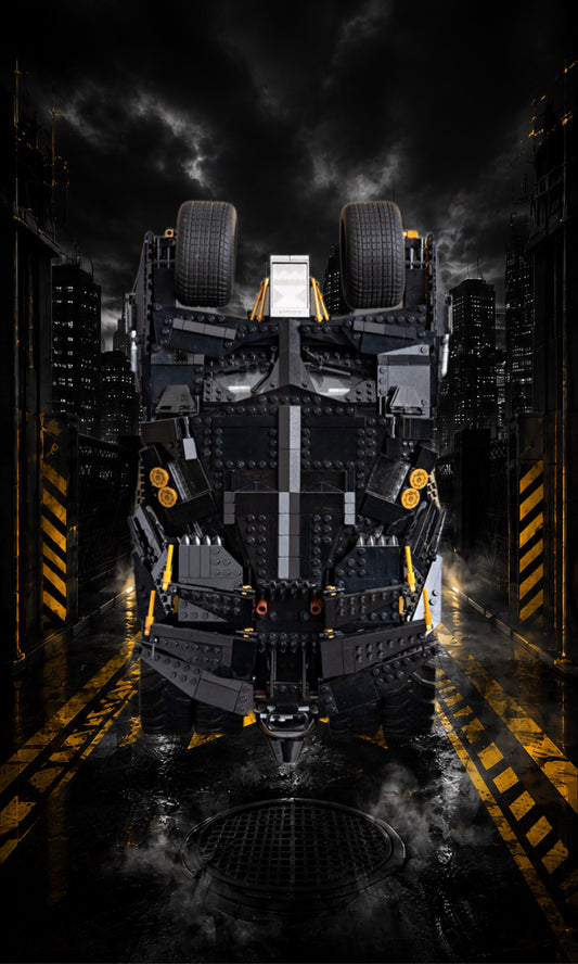 Batmobile Tumbler LEGO® 76240 – Style Le Gardien d’Or – Vue principale, set en place – Tableau mural aluminium Kadris®