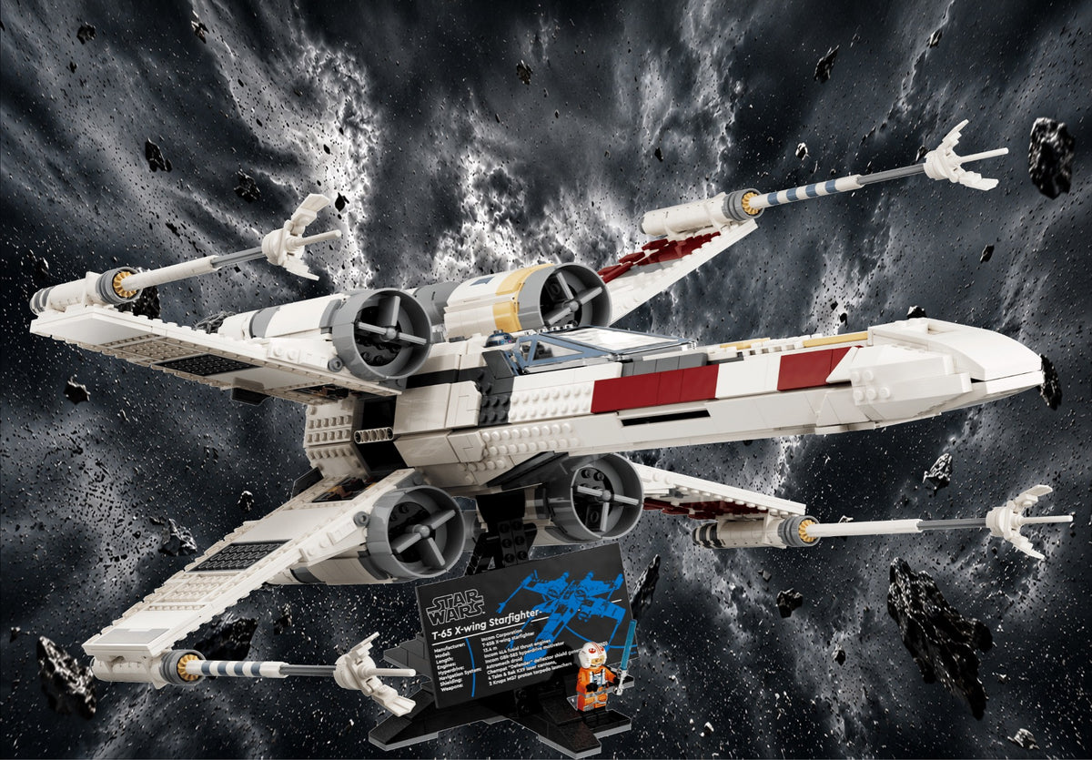 Chasseur X-Wing LEGO® 75355 – Décor Asteroid Storm – Set LEGO® en place dans le meuble – Fond de meuble aluminium Kadris®
