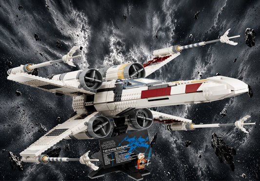 Chasseur X-Wing LEGO® 75355 – Décor Asteroid Storm – Set LEGO® en place dans le meuble – Fond de meuble aluminium Kadris®