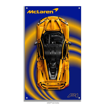 McLaren P1 LEGO 42172 – Style Vortex Bleu, finition Entretoises – Fond bleu avec large vortex doré tourbillonnant, vis aux 4 coins – Tableau mural aluminium Kadris