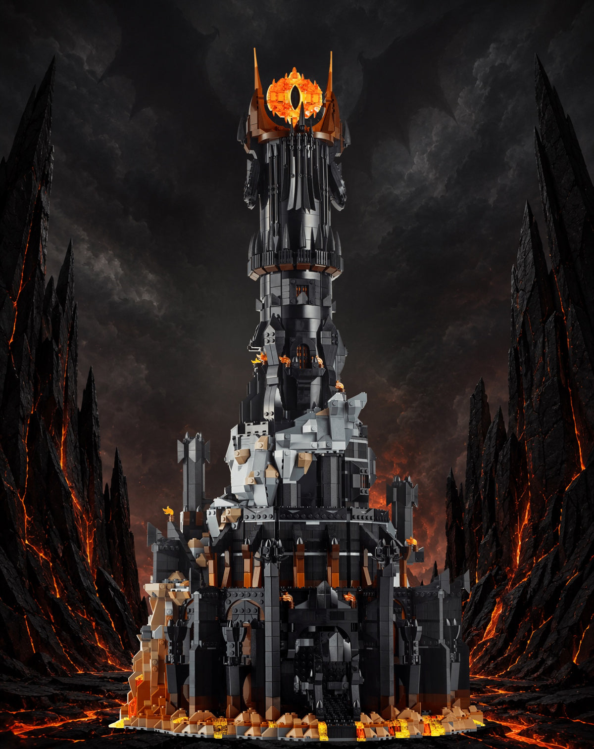 Barad-dûr LEGO® 10333 – Décor Volcanic Abyss – Set LEGO® en place dans un IKEA® Pax 75 – Fond de meuble aluminium Kadris®