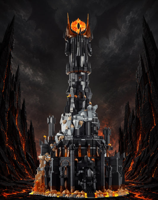 Barad-dûr LEGO® 10333 – Décor Volcanic Abyss – Set LEGO® en place dans un IKEA® Pax 75 – Fond de meuble aluminium Kadris®