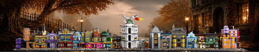 Chemin de Traverse LEGO® 76444 – Décor Autumn Street – Set LEGO® en place dans le meuble – Fond de meuble aluminium Kadris®