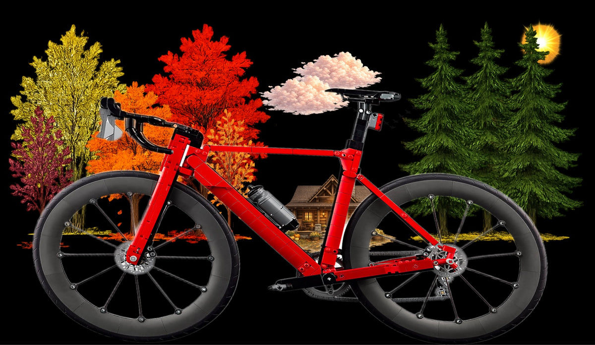 Le vélo de route LEGO® 11380 – Décor Autumn Lodge – Set LEGO® en place dans le meuble – Fond de meuble aluminium Kadris®