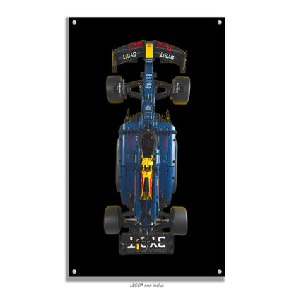 F1 Red Bull Racing LEGO 42206 – Style Fond Noir Pur Sobre, finition Entretoises – Vue de face avec vis aux 4 coins – Tableau mural aluminium Kadris