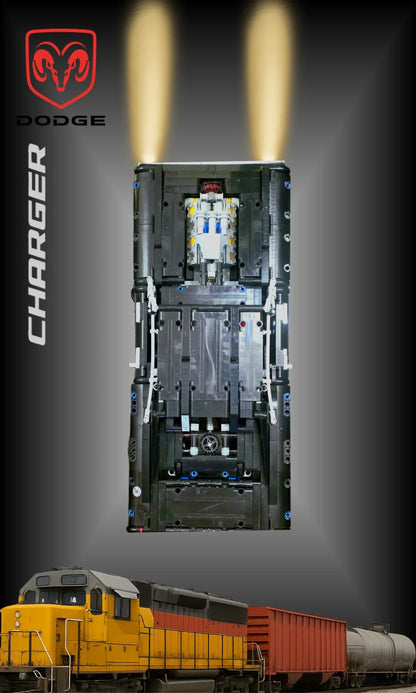Dodge Charger de Dom LEGO 42111 – Style Spots Lumineux – Vue de face avec deux faisceaux lumineux verticaux – Tableau mural aluminium Kadris