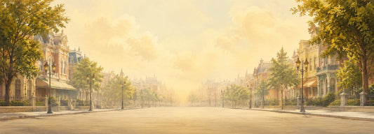 Main Street U.S.A. LEGO® 43302 – Décor Golden Avenue – Visuel du décor seul, sans le set – Fond de meuble aluminium Kadris®