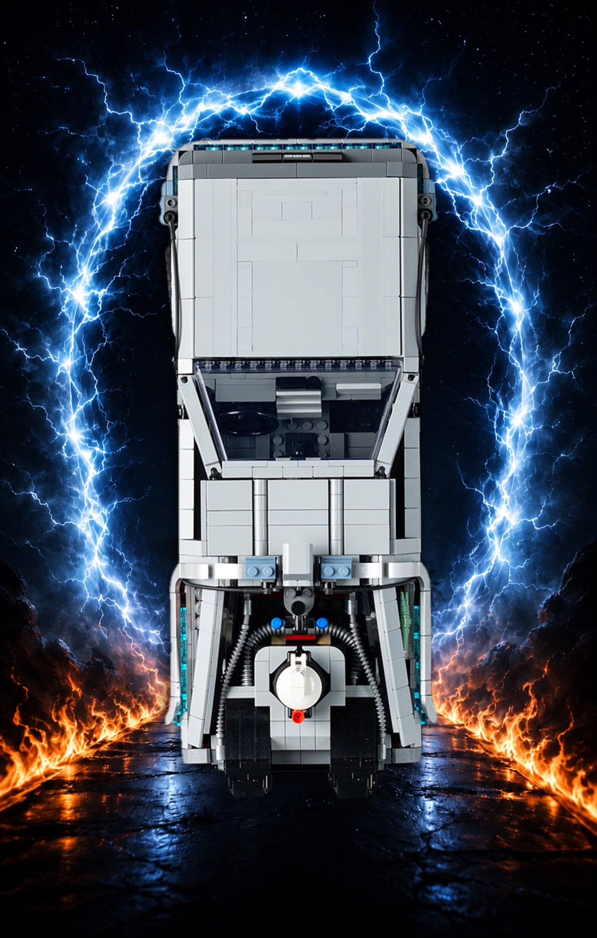 DeLorean Retour vers le Futur LEGO® 10300 – Style BEYOND TIME – Visuel principal du tableau – Tableau mural aluminium Kadris®