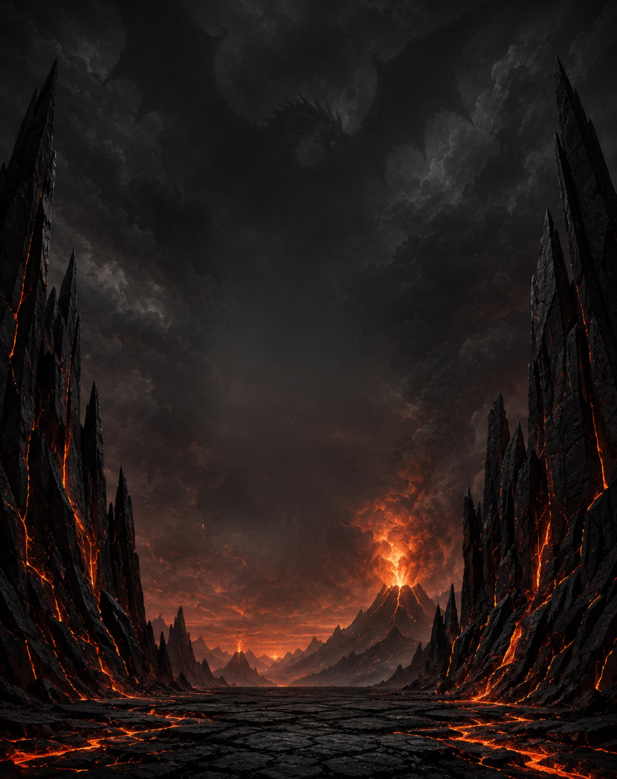 Barad-dûr LEGO® 10333 – Décor Volcanic Abyss – Visuel du décor seul, sans le set – Fond de meuble aluminium Kadris®