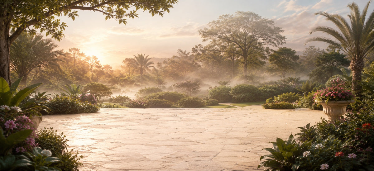 Le jardin botanique LEGO® 21353 – Décor Aurore tropicale – Visuel du décor seul – Fond de meuble aluminium Kadris®