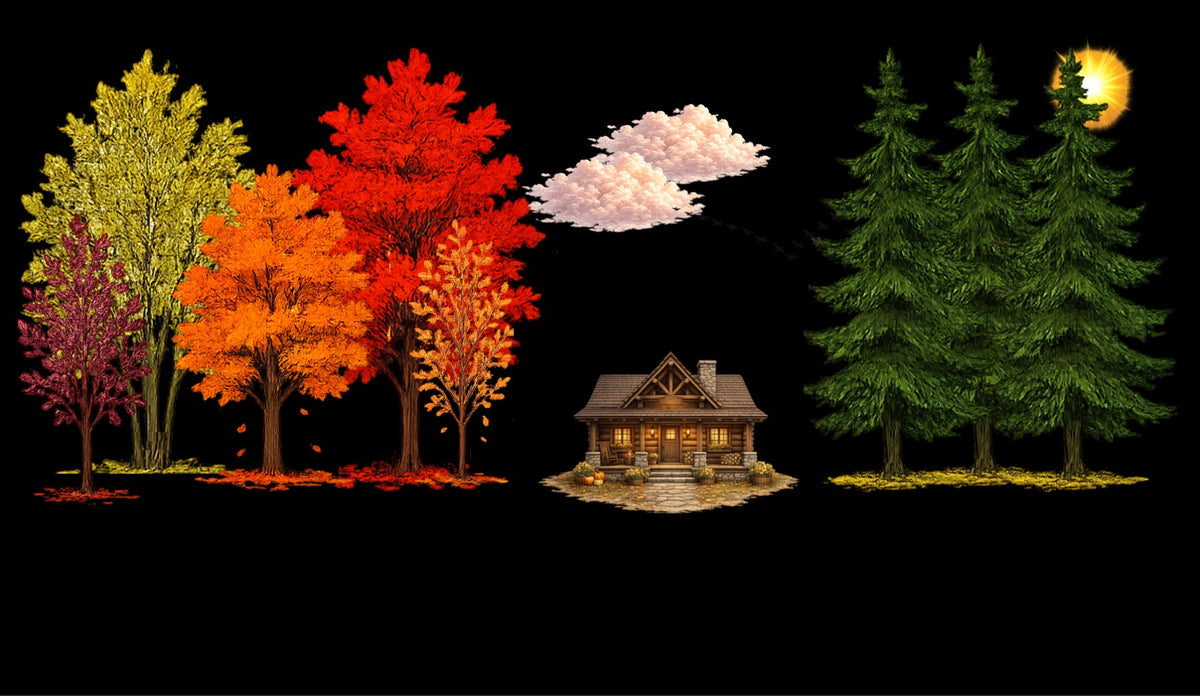 Le vélo de route LEGO® 11380 – Décor Autumn Lodge – Visuel du décor seul, sans le set – Fond de meuble aluminium Kadris®