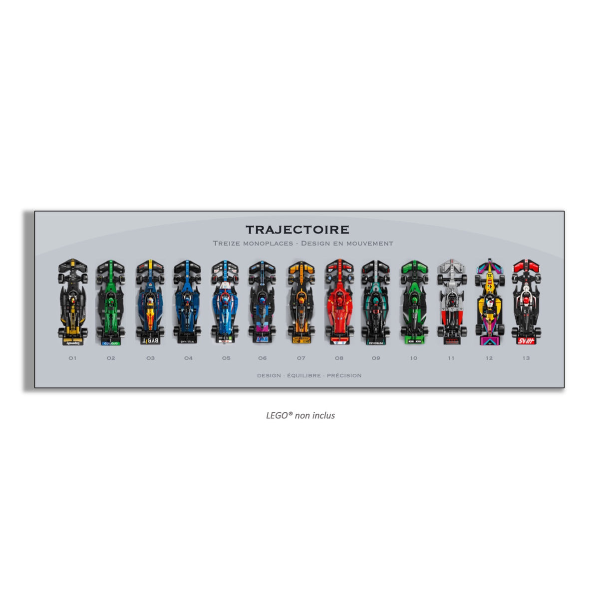 F1 Speed Champions 13 écuries LEGO® 77242-77259 – Style Trajectoire – Vue de face sans vis apparentes – Tableau mural Kadris®