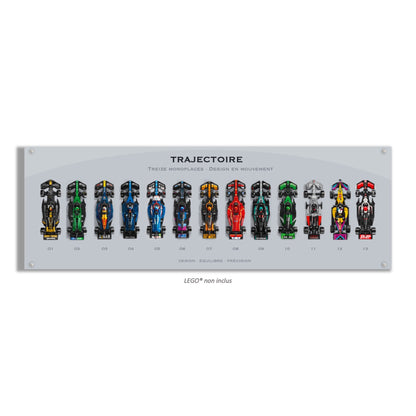 F1 Speed Champions 13 écuries LEGO® 77242-77259 – Style Trajectoire – Visuel des dimensions – Tableau mural aluminium Kadris®