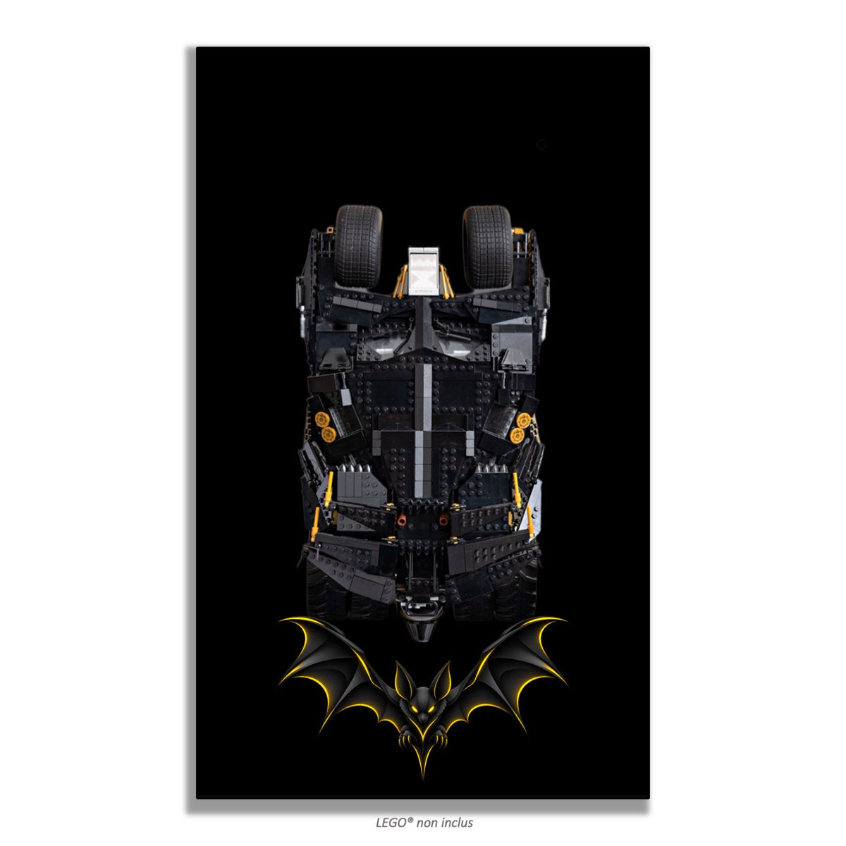 Batmobile Tumbler LEGO® 76240 – Style SILENT WINGS – Vue de face sans vis apparentes – Tableau mural aluminium Kadris®