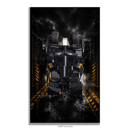 Batmobile Tumbler LEGO® 76240 – Style Le Gardien d’Or – Vue de face sans vis apparentes – Tableau mural aluminium Kadris®