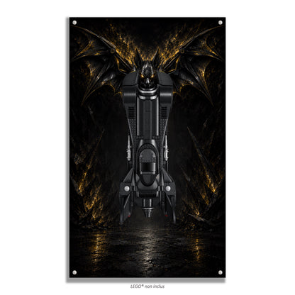 Batmobile LEGO® 76355 – Style Le Gardien d’Or – Vue de face avec vis aux 4 coins – Tableau mural aluminium Kadris®