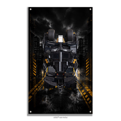 Batmobile Tumbler LEGO® 76240 – Style Le Gardien d’Or – Vue de face avec vis aux 4 coins – Tableau mural aluminium Kadris®
