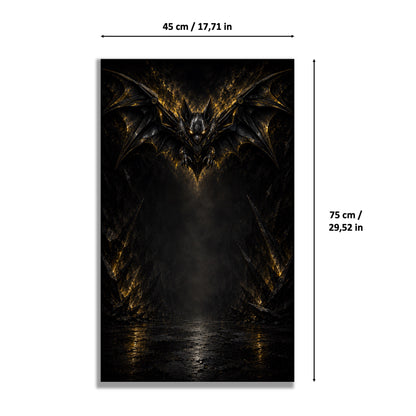 Batmobile LEGO® 76355 – Style Le Gardien d’Or – Visuel des dimensions du tableau – Tableau mural aluminium Kadris®
