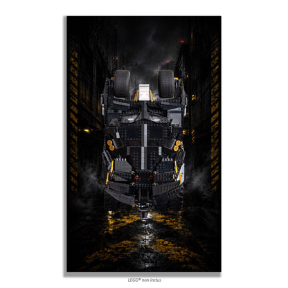 Batmobile Tumbler LEGO® 76240 – Style Le Passage Écarlate – Vue de face sans vis apparentes – Tableau mural aluminium Kadris®