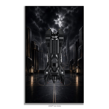 Batmobile LEGO® 76355 – Style Le Gardien d’Or – Vue de face sans vis apparentes – Tableau mural aluminium Kadris®