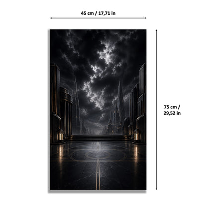 Batmobile LEGO® 76355 – Style L’Heure Sombre – Visuel des dimensions du tableau – Tableau mural aluminium Kadris®