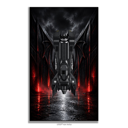 Batmobile LEGO® 76355 – Style L’Heure Sombre – Vue de face sans vis apparentes – Tableau mural aluminium Kadris®