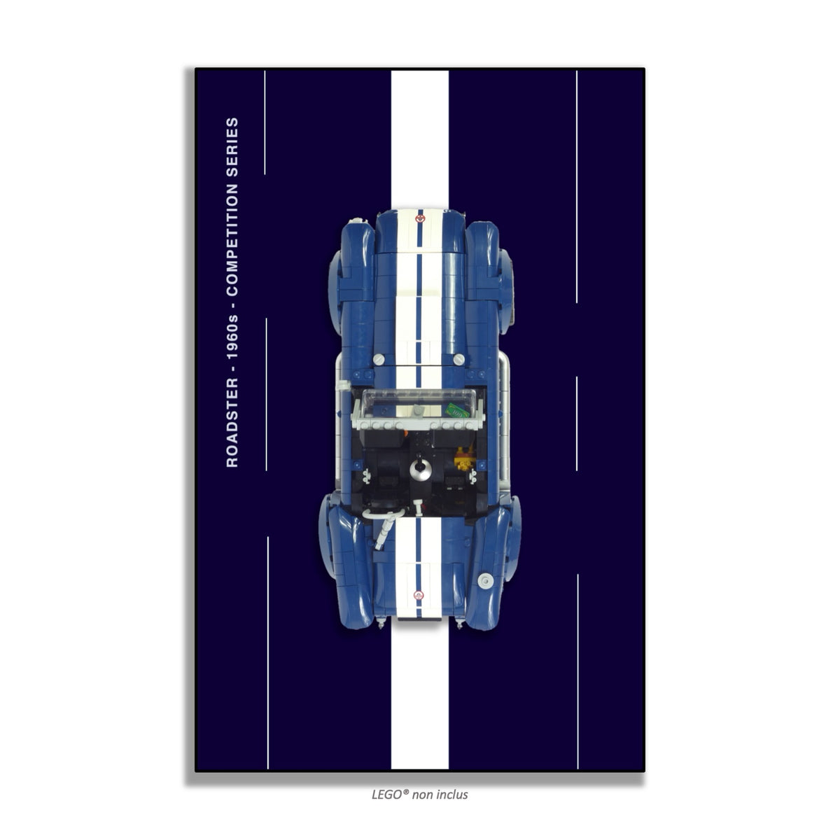 Shelby Cobra 427 S/C LEGO® 10357 – Style Racing Heritage – Vue de face sans vis apparentes – Tableau mural aluminium Kadris®