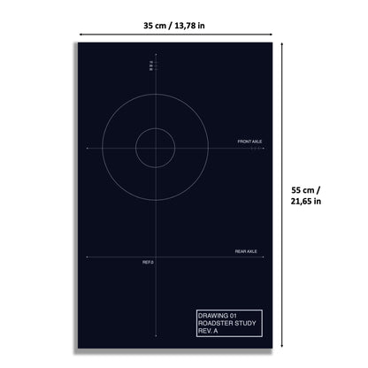 Shelby Cobra 427 S/C LEGO® 10357 – Style Draft 01 – Visuel des dimensions du tableau – Tableau mural aluminium Kadris®
