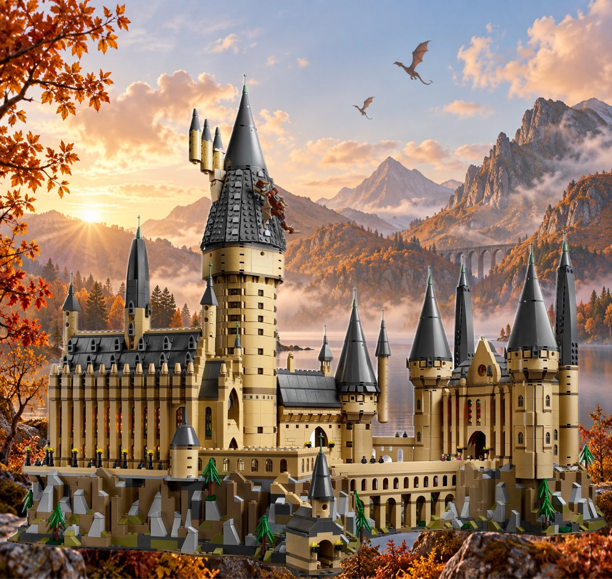 Château de Poudlard LEGO® 71043 – Décor L’Or des Vallées – Set en place dans le meuble – Fond de meuble aluminium Kadris®