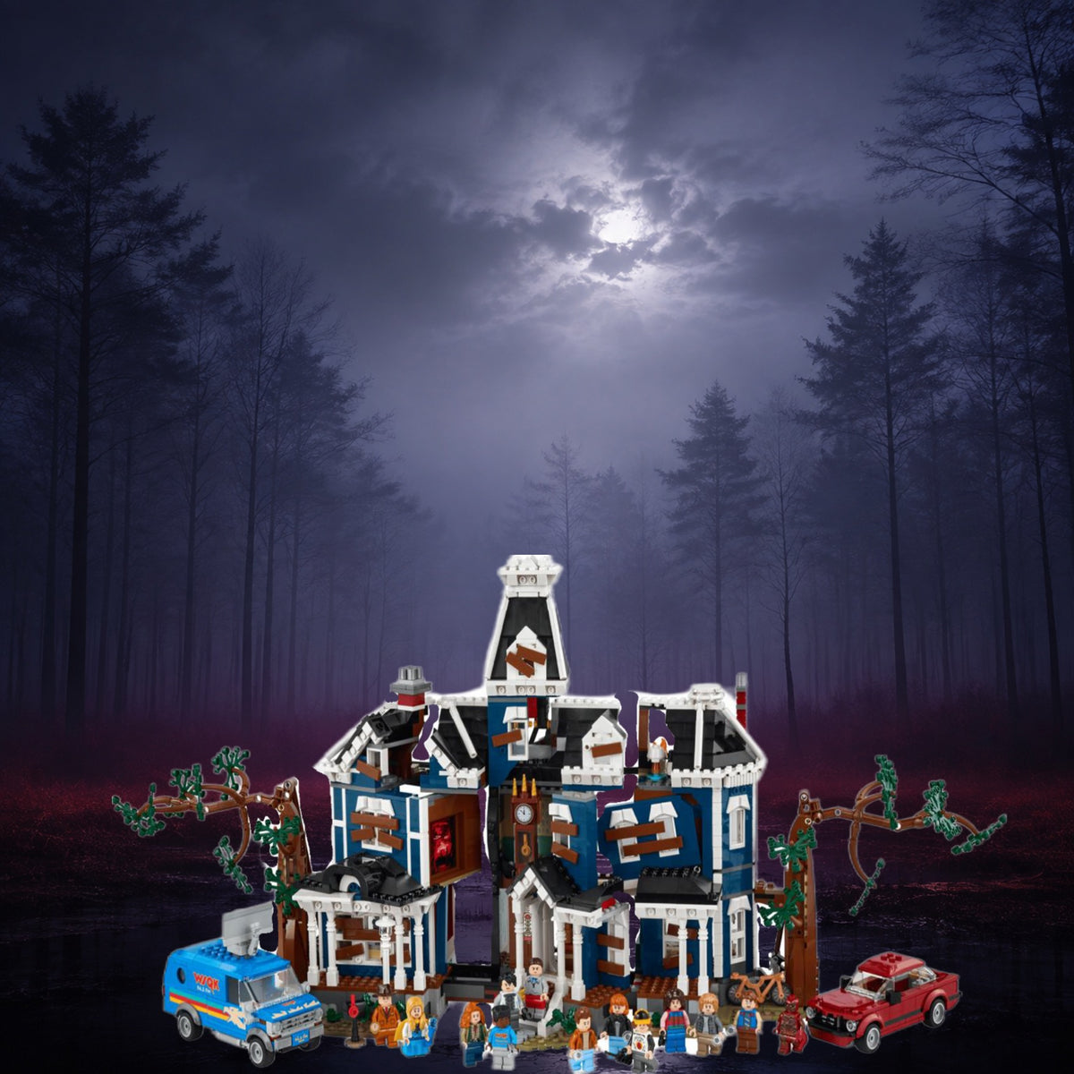 Stranger Things Maison Creel LEGO® 11370 – Décor Purple Forest – Set en place – Fond de meuble aluminium Kadris®