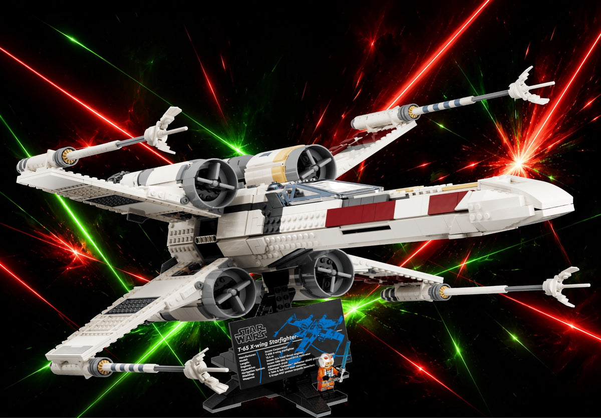 Chasseur X-Wing LEGO® 75355 – Décor Laser Crossfire – Set LEGO® en place dans le meuble – Fond de meuble aluminium Kadris®
