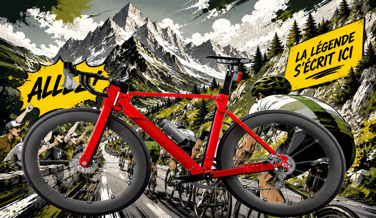Le vélo de route LEGO® 11380 – Décor Alpine Legend – Set LEGO® en place dans le meuble – Fond de meuble aluminium Kadris®