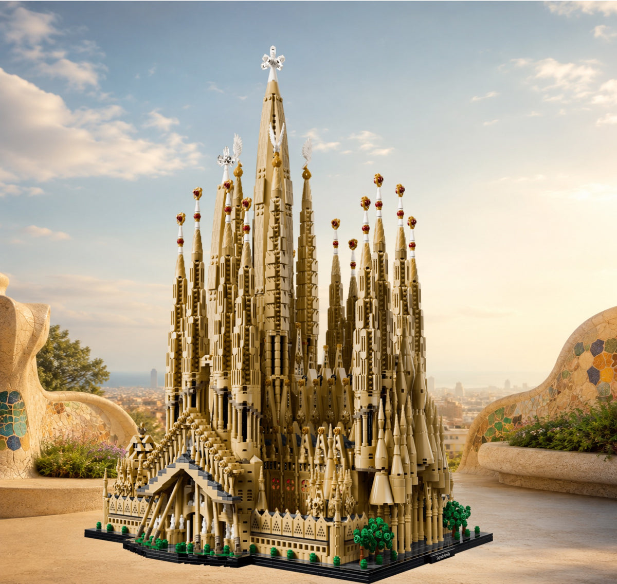 La Sagrada Família LEGO® 21065 – Décor Terrasse organique lumineuse – Set en place – Fond de meuble aluminium Kadris®