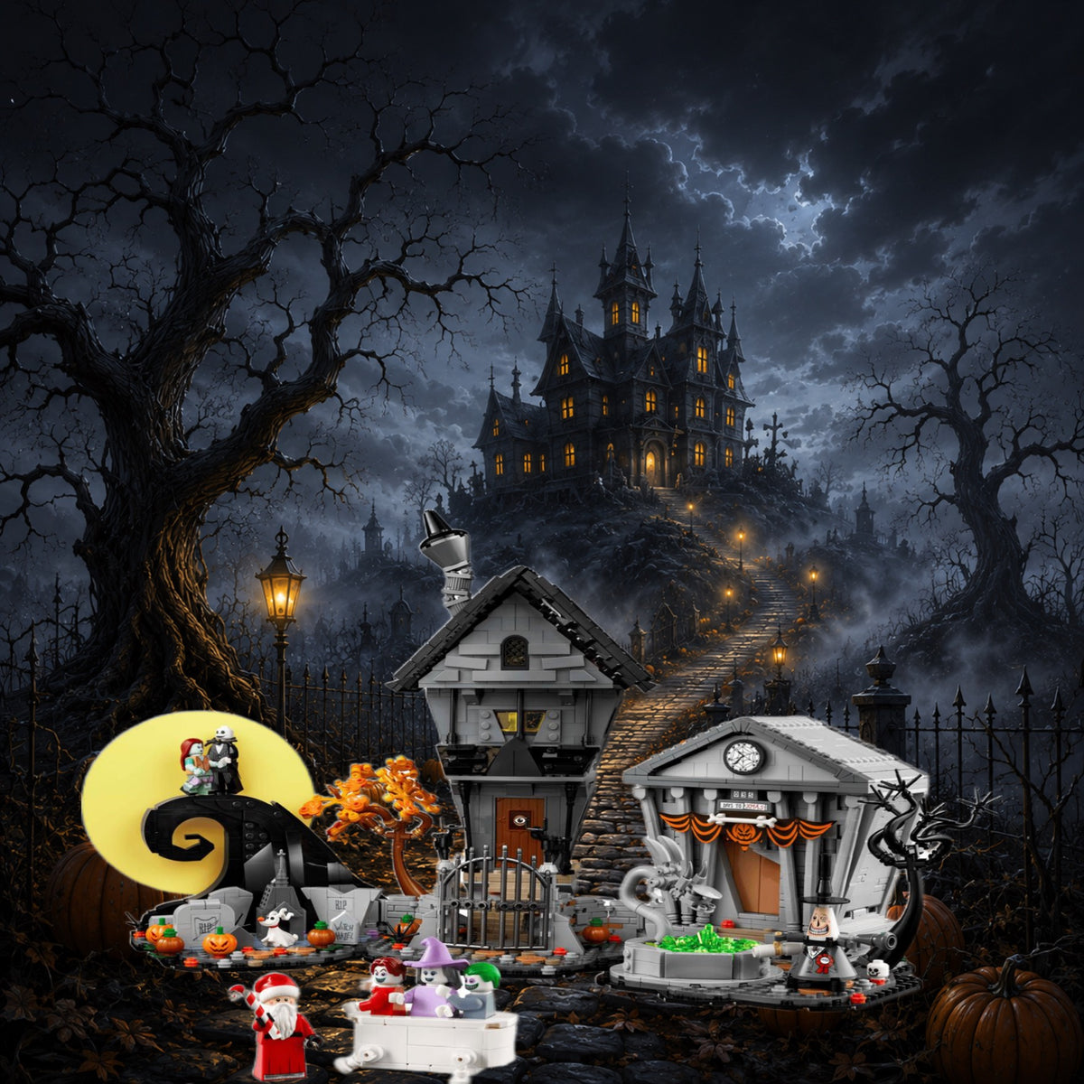 Étrange Noël de M. Jack LEGO® 21351 – Décor Manoir nocturne – Set en place dans le meuble – Fond de meuble aluminium Kadris®