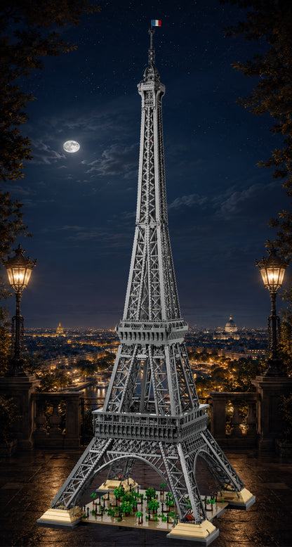 La Tour Eiffel LEGO® 10307 – Décor Paris by Night – Set LEGO® en place dans le meuble – Fond de meuble aluminium Kadris®