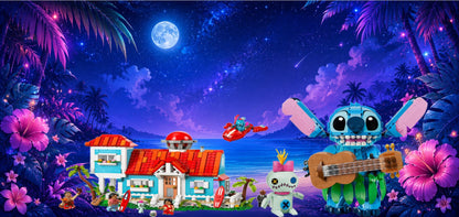 Lilo et Stitch LEGO® 43268 et 43296 – Décor Tropical Moonlight – Set en place – Fond de meuble aluminium Kadris®