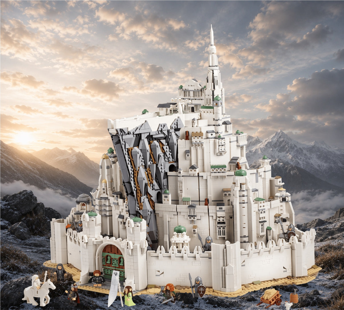 Minas Tirith LEGO® 11377 – Décor Vallée Lumineuse – Set LEGO® en place dans le meuble – Fond de meuble aluminium Kadris®
