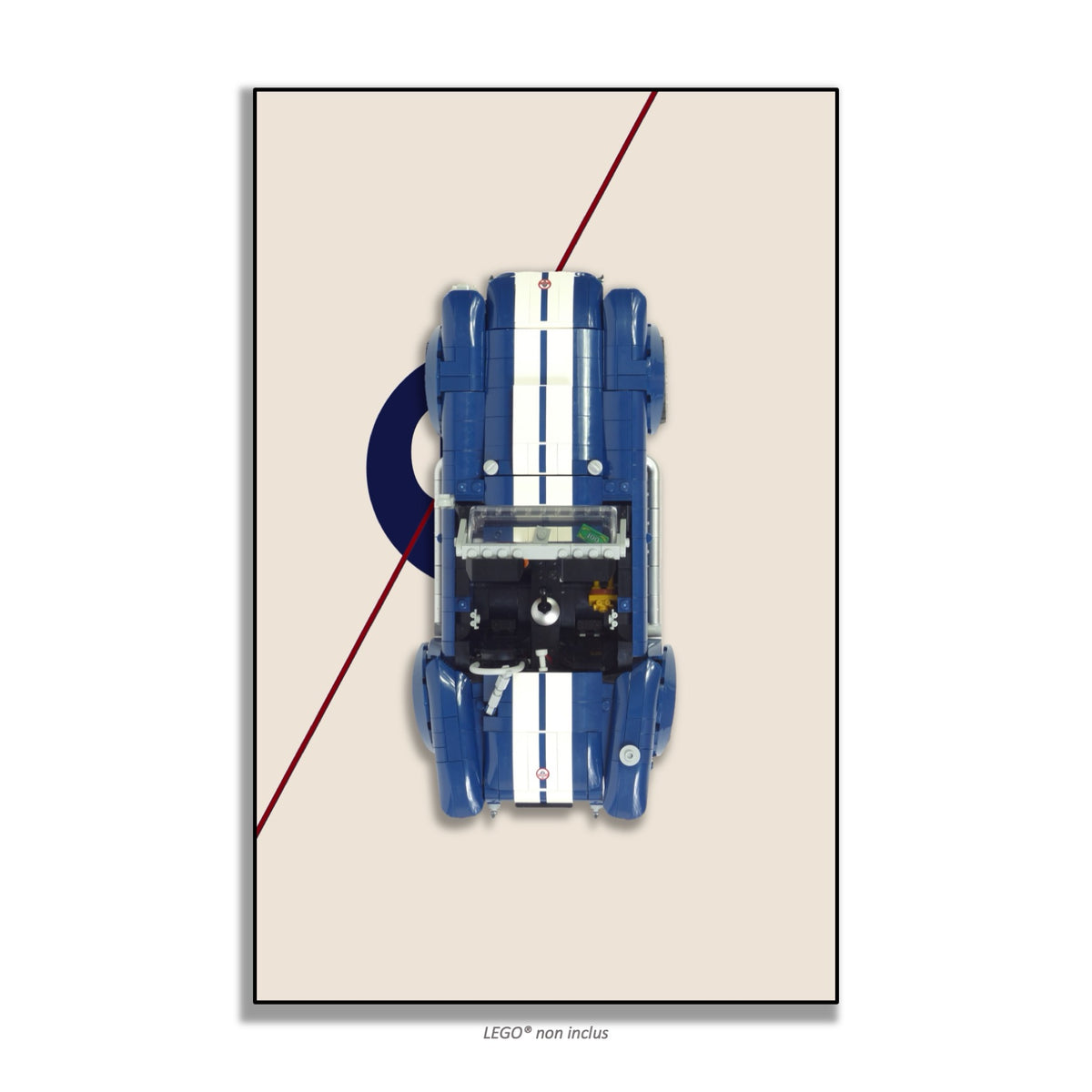 Shelby Cobra 427 S/C LEGO® 10357 – Style The Open Road – Vue de face sans vis apparentes – Tableau mural aluminium Kadris®