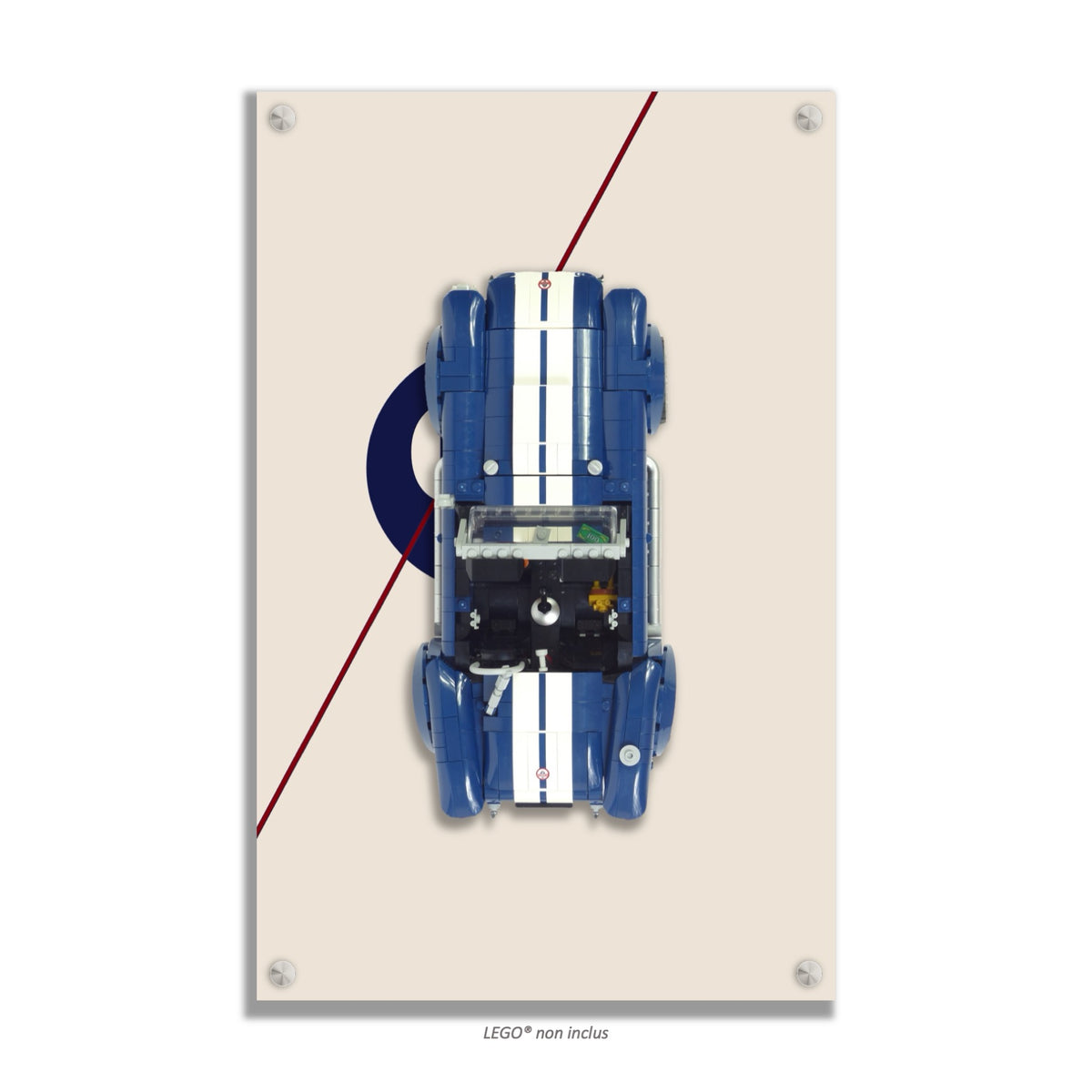 Shelby Cobra 427 S/C LEGO® 10357 – Style The Open Road – Visuel des dimensions du tableau – Tableau mural aluminium Kadris®