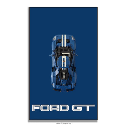 Ford GT 2022 LEGO 42154 – Style Fond Bleu GT, finition Cadre aluminium noir – Fond bleu uni avec texte FORD GT, sans vis apparentes – Tableau mural aluminium Kadris