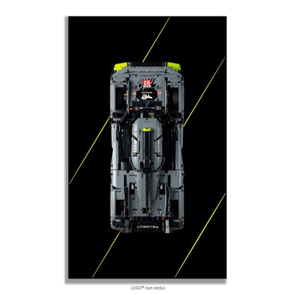 Peugeot 9X8 LEGO 42156 – Style Lignes Sans Logo, finition Cadre aluminium noir – Lignes diagonales seules, sans vis apparentes – Tableau mural aluminium Kadris